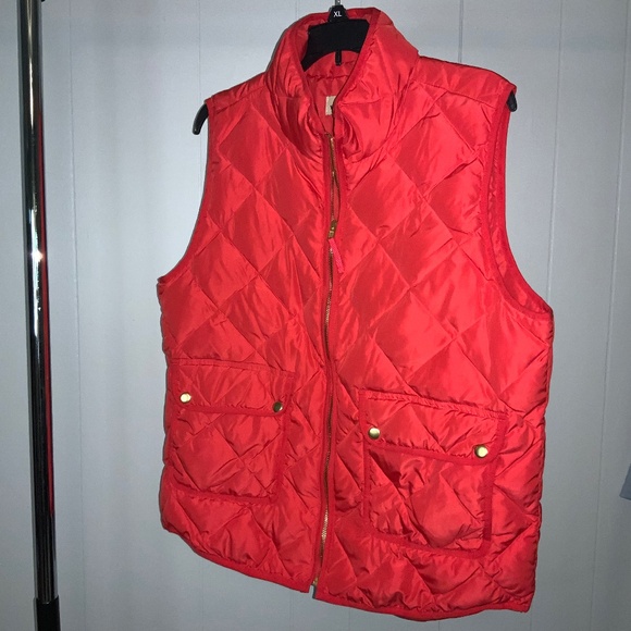 Woolrich Poppy Red Quilted Pattern Duck Down Zip-Up Vest Sz XL - Picture 1 of 7